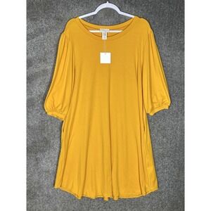 Pastel by Vivienne‎ Midi Dress Womens Size 1XL Stretch Gold Yellow Pockets USA